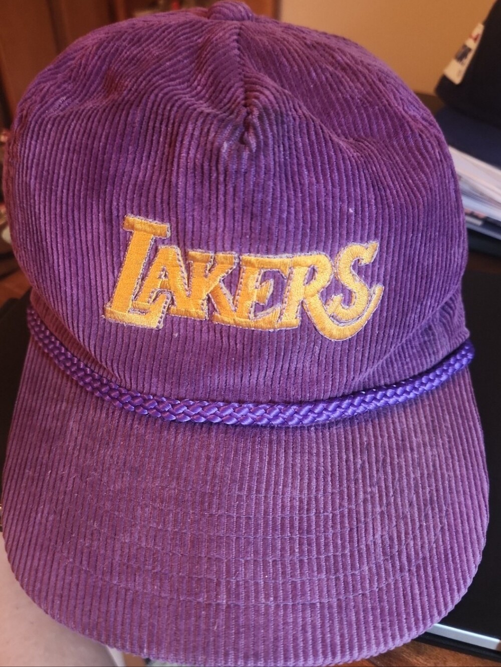 AmaPro Vintage Los Angeles Lakers Purple Corduroy Rope Cap with Gold Logo